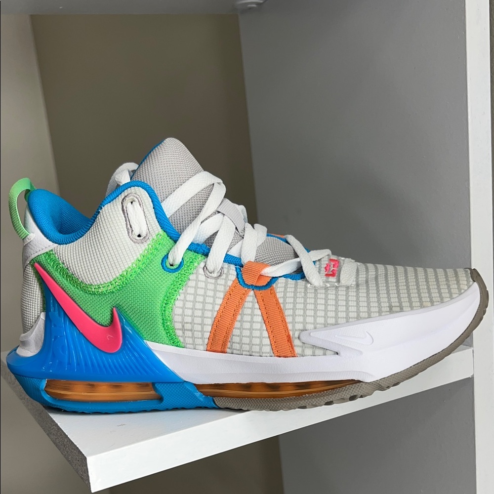 Nike White and Blue Sneakers with Orange and Green Accents